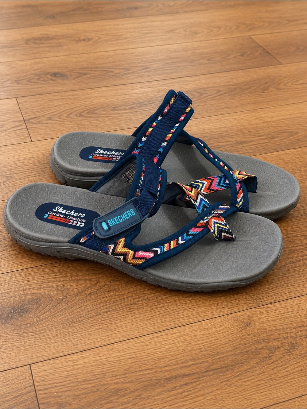 Skechers Navy Sandals with Multicolor Chevron Straps
